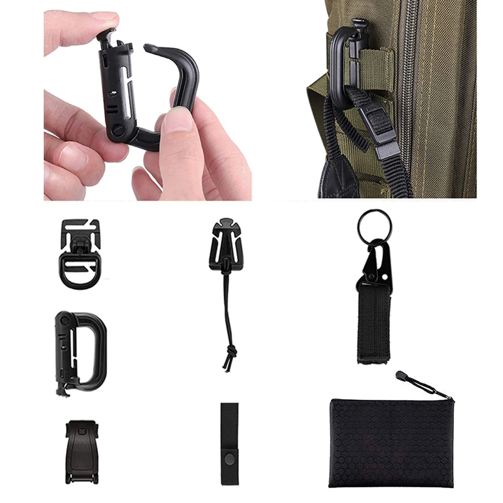 

Molle Accessories Attachments 35 Pcs Multi-purpose Carabiner Clips Comprehensive Accessories With Molle Pouch D-Ring Grimloc
