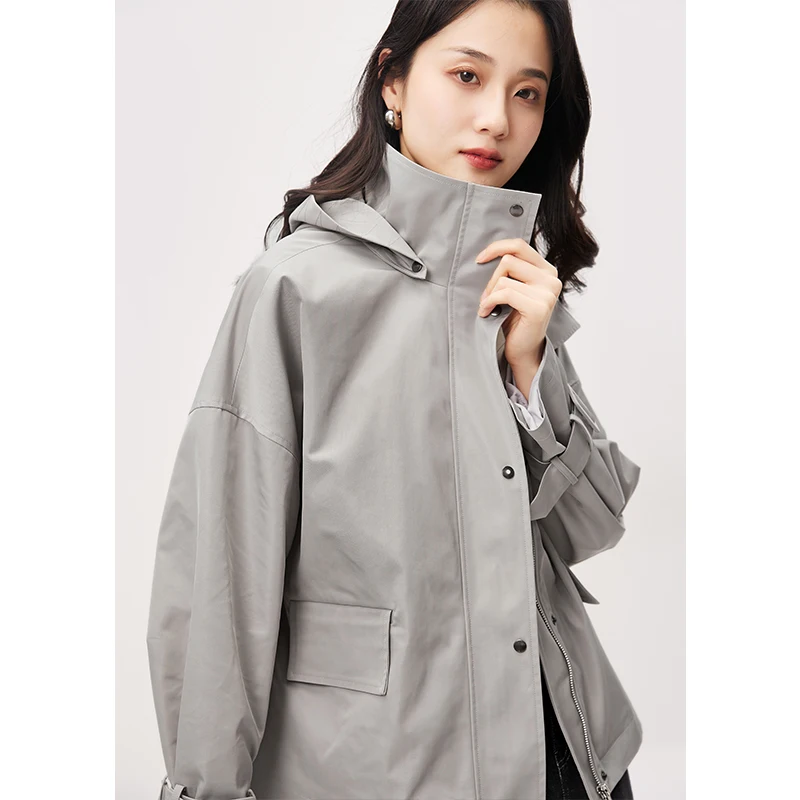 

New 2023 Safari Style Jackets Pockets Spring/Summer Outerwear & Coats Zipper Removable Hat Jackets for Women