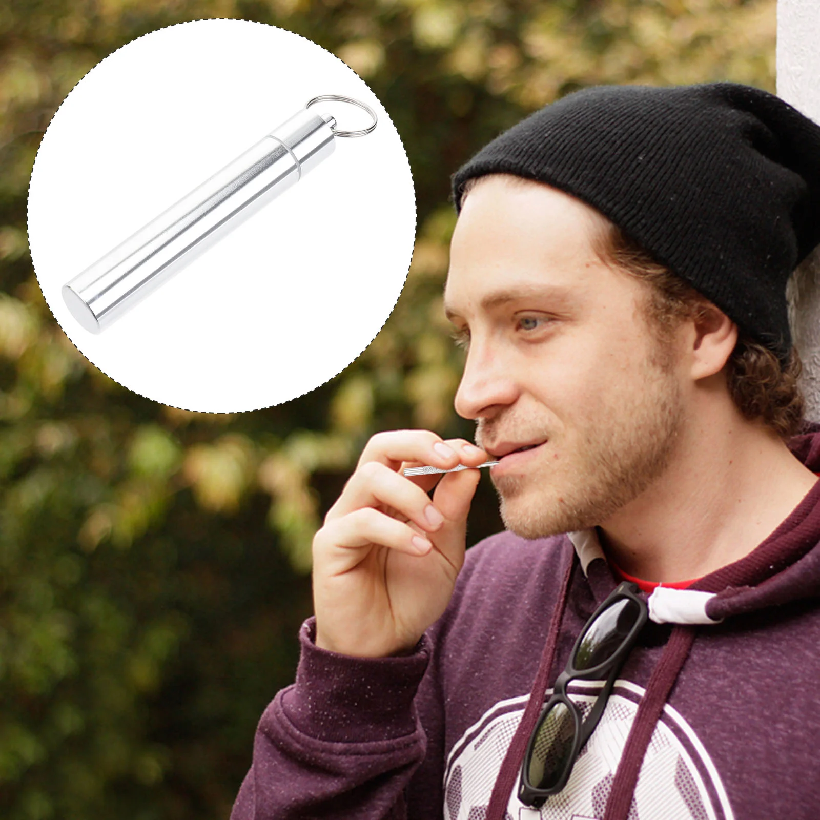 

Teeth Picker Portable Toothpicks Cleaning Kit Scraper Container Stainless Steel Travel Key Ring