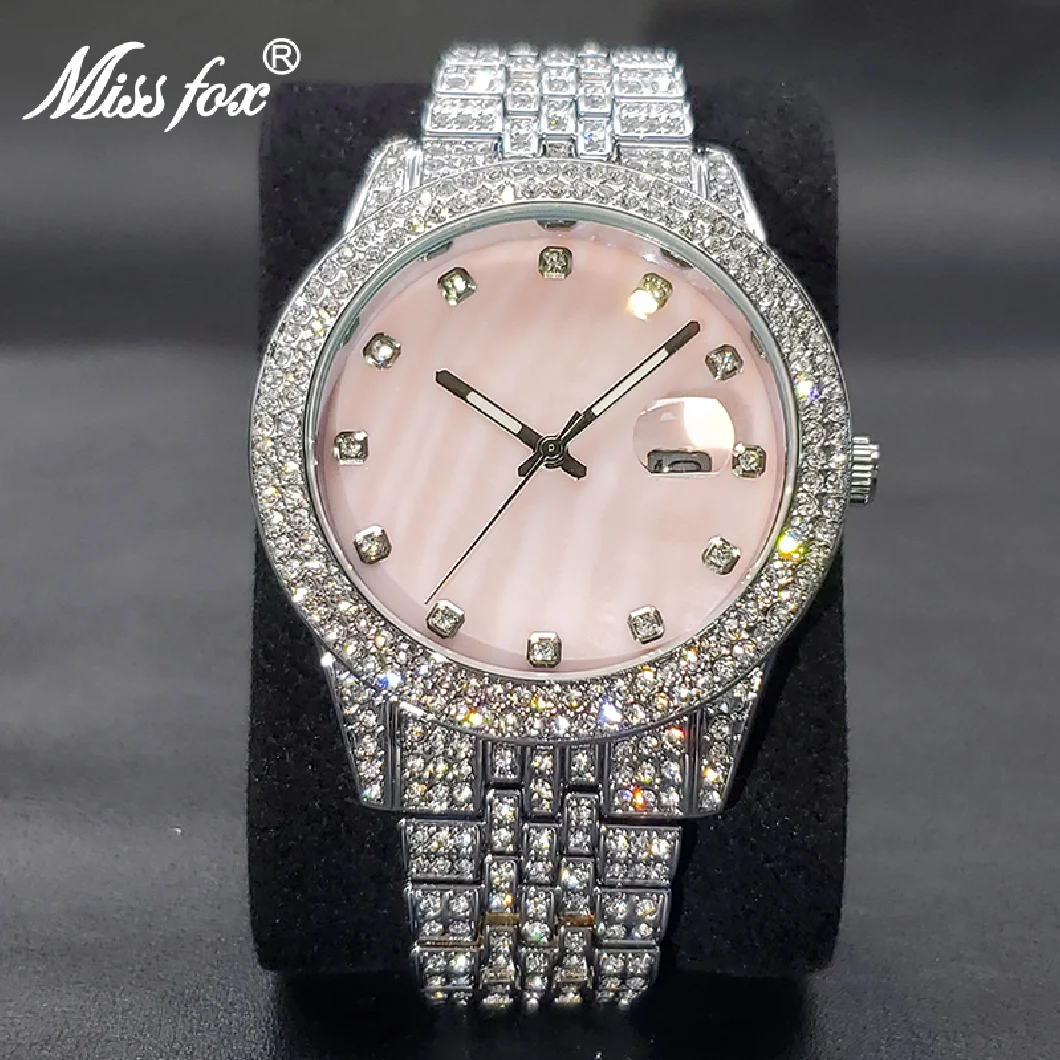 MISSFOX Designer Watch For Women Luxury Brand Ice Out Diamond Watches Different Pearl Pink Dress Wriswatches Couple Dropshipping