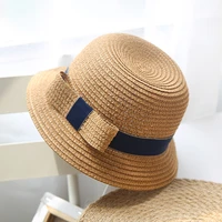 2022 simple summer parent child beach hat ladies casual panama hat female flat brim bow sunscreen shade fisherman hats tide