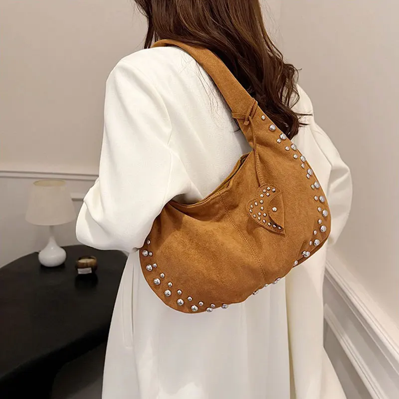 Винтажная сумка подмышки из искусственной замши женская модная на плечо с