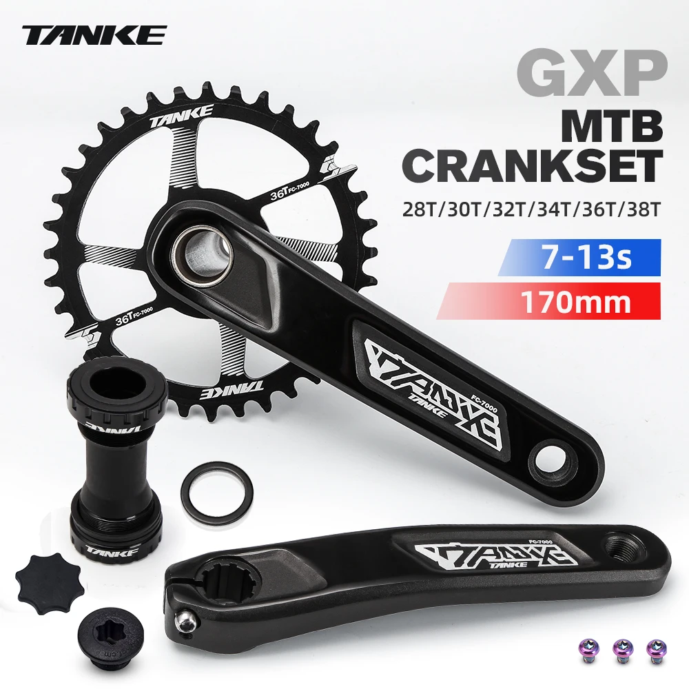 

TANKE MTB Crankset GXP hollow 170mm 1x chainring 28T-38T bottom Mountain Bike BB68 Bicycle Chainwheel Cycling Accessories