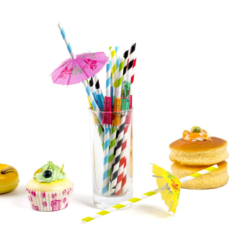 

Fashion 10Pcs Mix Color Tropical Umbrella Pineapple Cocktail Straws Disposable Juice Drinking Straw Hawaii Beach Party Decor