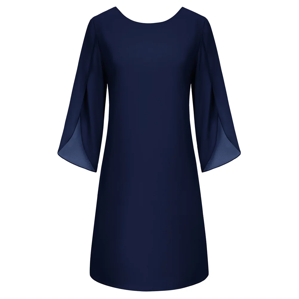 Женское шифоновое платье с рукавом-лепестком V-образным вырезом и молнией сзади