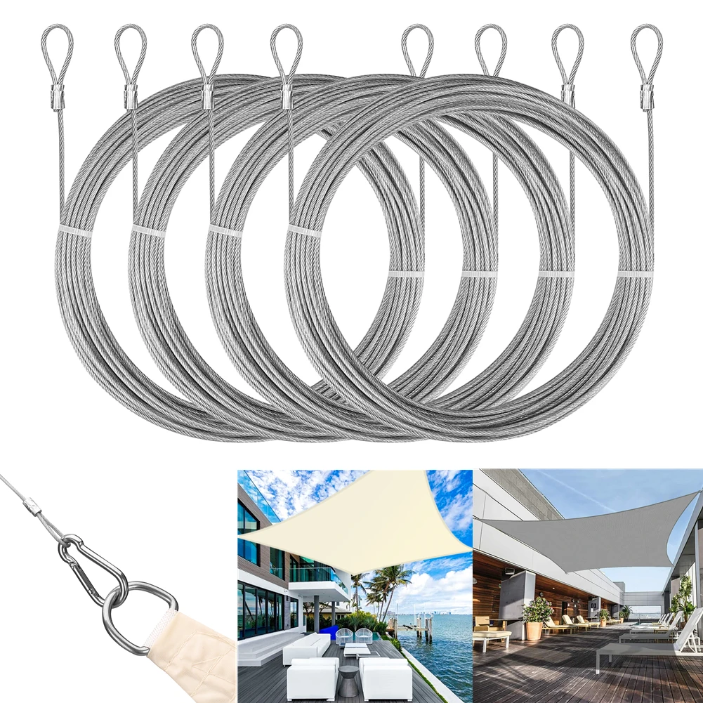 

4PC 2M Stainless Steel Shade Accessories for Rectangle Square Sunshade Sail Awning Canopy Sun Shelter Garden Hardware Kit Wire