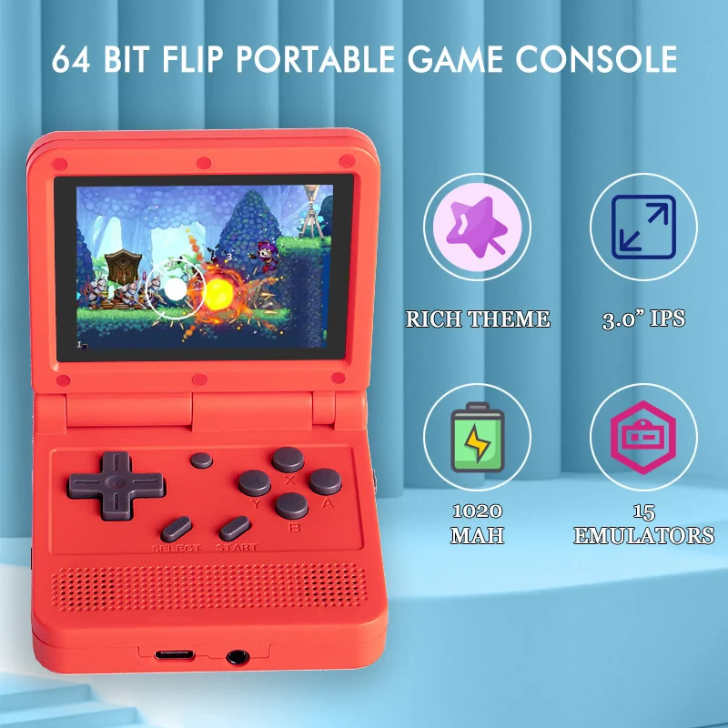

V90 Handheld Game Console Portable Flip 3.0" IPS HD Screen 64 Bit Open Source System 13 Simulators PS Kids Gift