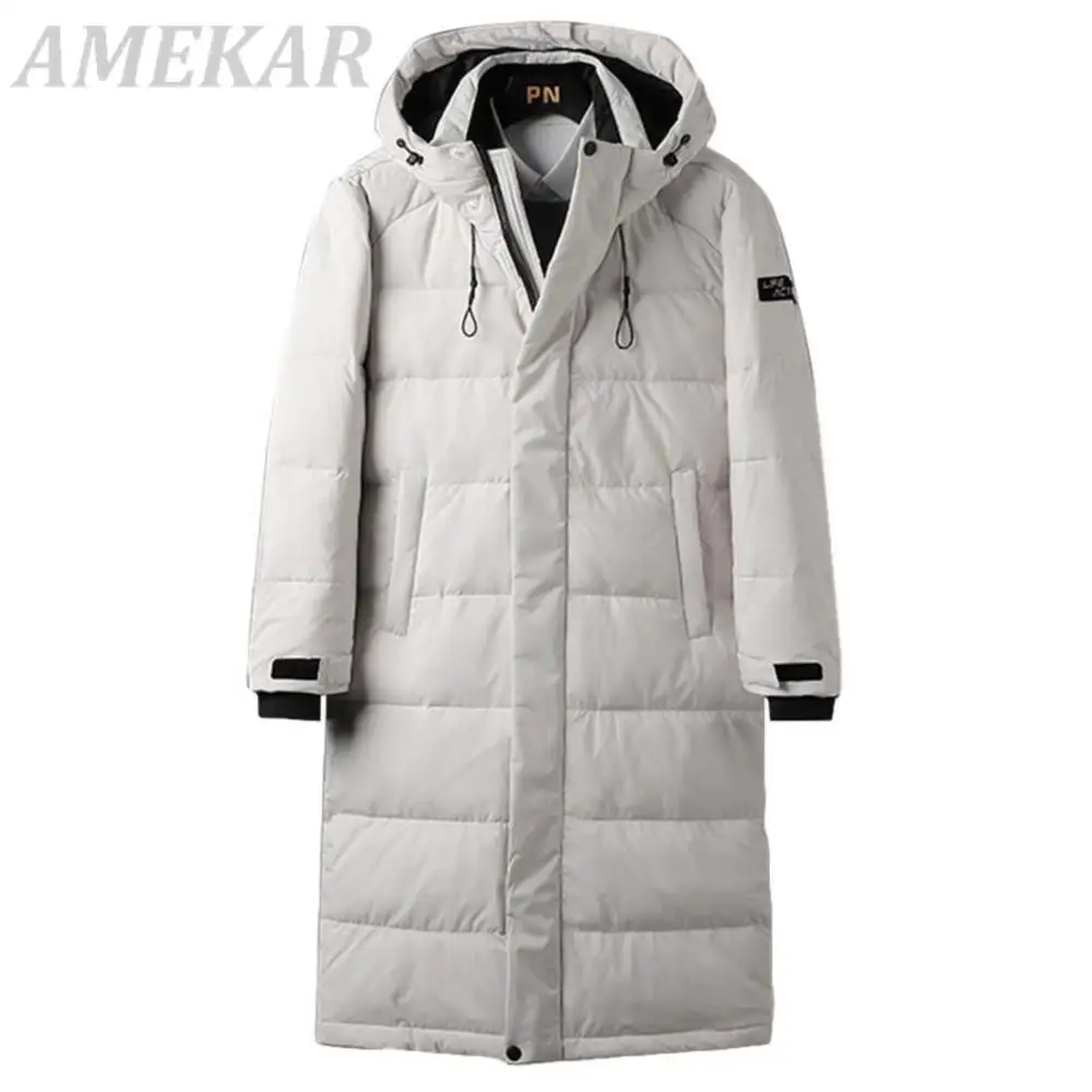 Men's Warm Down Jackets White Duck Down Coat Parkas Winter Thicken Jacket Outdoor Long Overcoat  Male Hooded Zipper Streetwear
