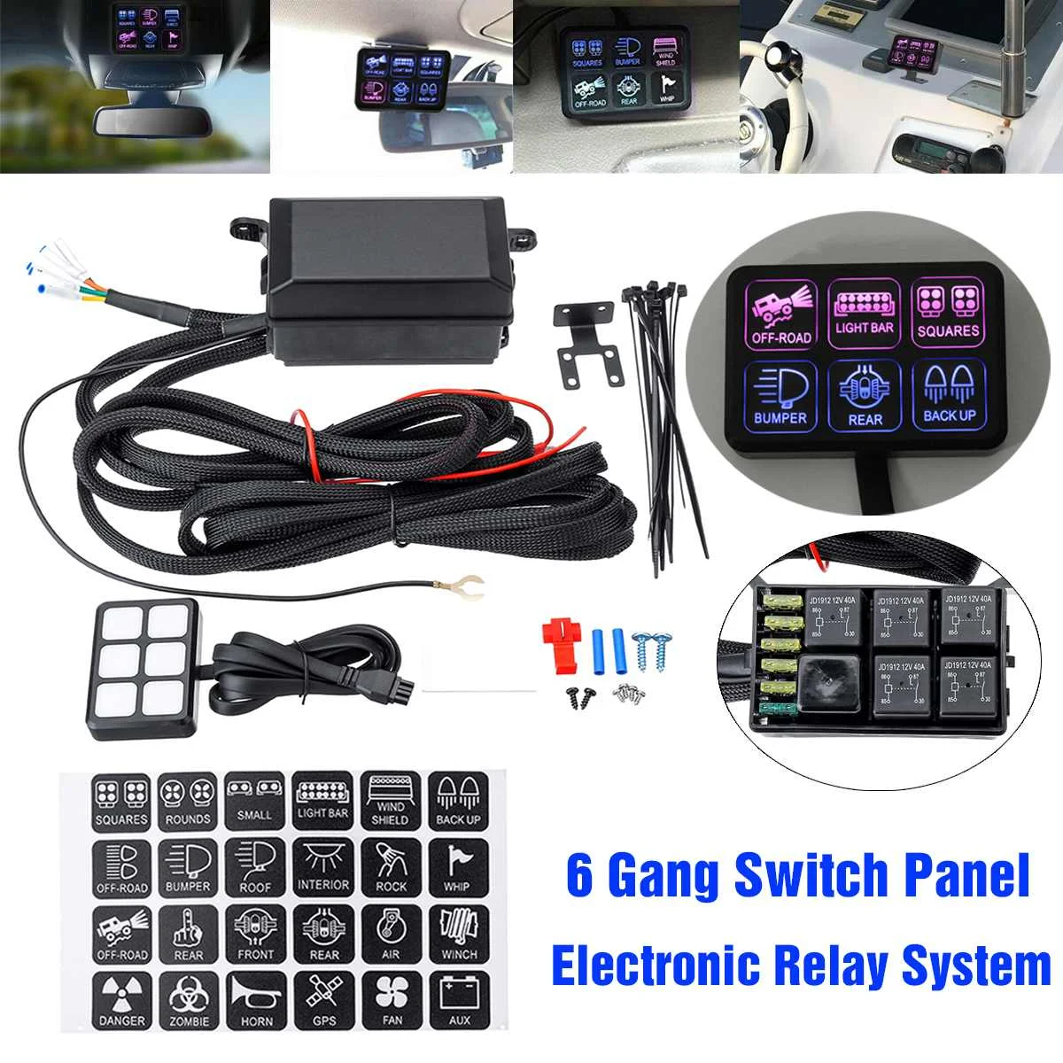 

6 Gang Switch Panel Electronic Relay System Circuit Control Box Waterproof Fuse Relay Box Wiring Harness Assemblies For Car