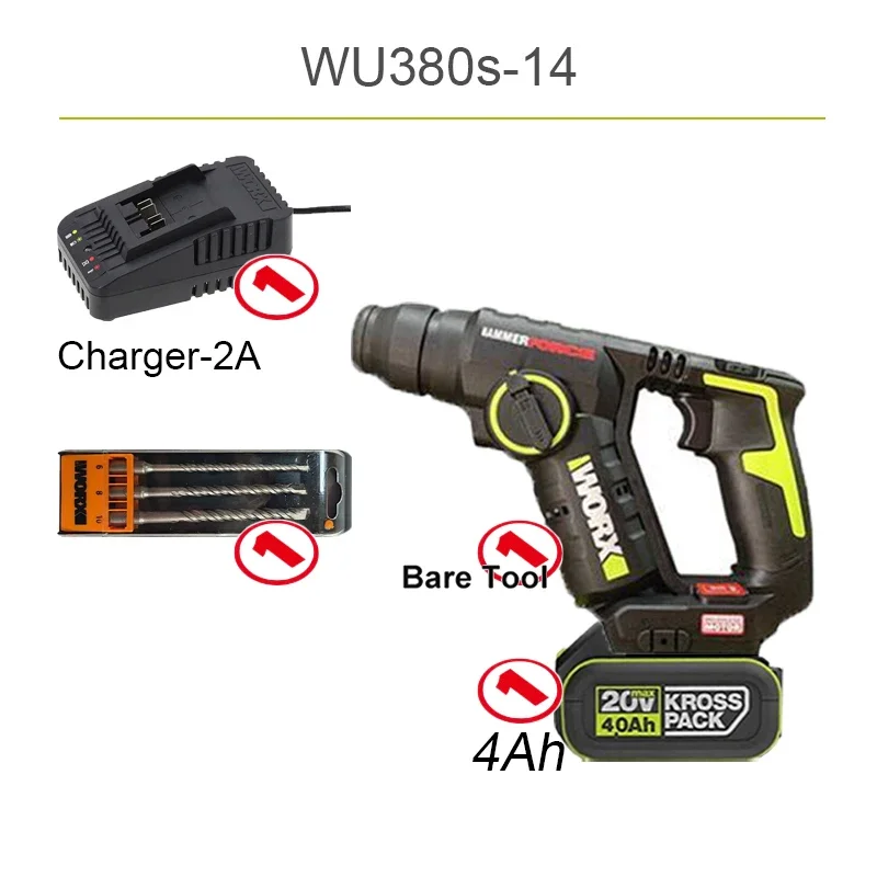 

Worx WU380S беспроводной перфоратор зелёный
