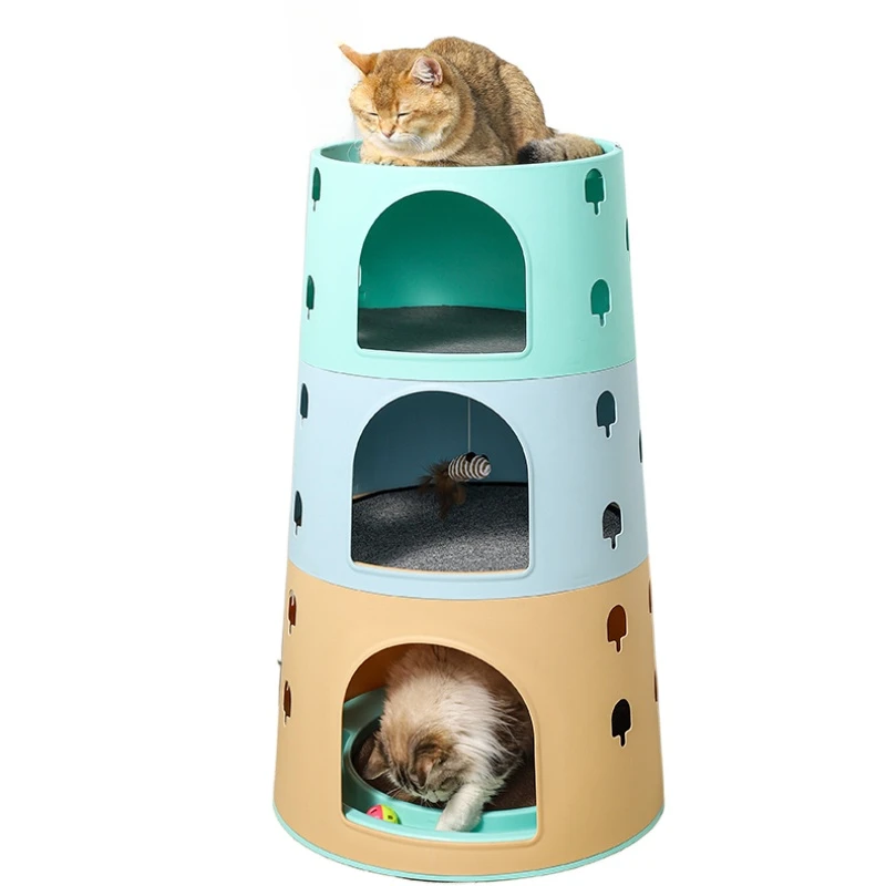 

Wooden Cat Towers for Big Cats Tree Tower with Multiple Hamocks Beds and Furniture Tower Scrapers for Cat Gym Training Supplies