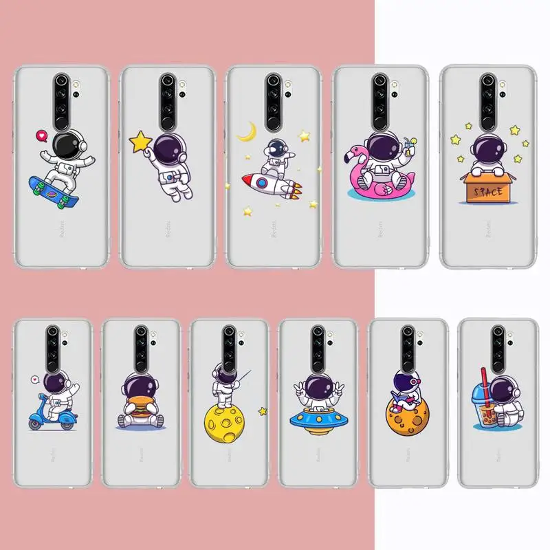 

Cute Transparent Astronaut Phone Case for Samsung S20 S10 lite S21 plus for Redmi Note8 9pro for Huawei P20 Clear Case