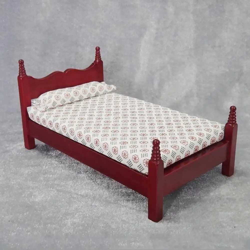 

Durable Wooden Single Bed Handmade Wooden Dollhouse Single Bed DIY Wood Dollhouse Single Bed