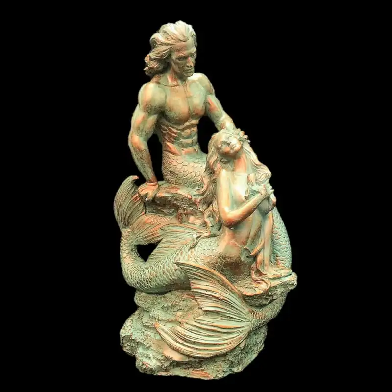 

in. Sexy Merman & on the Oceans in Bronze Patina Nautical Garden Beach Statue Garden fairy Evil eye home decor Fairy statue B