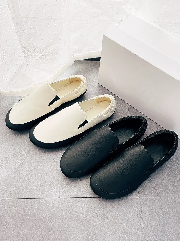 

Concise Fashion Round Toe Loafers Flat Base Sheepskin Women's Single Shoes #84