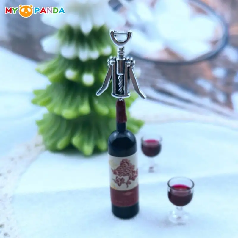 

2Pcs Metal Red Wine Bottle Opener Openers Corkscrew for 1/12 Dollhouse Kitchen Bar Miniature Decoration Dollhouse Furniture Toys