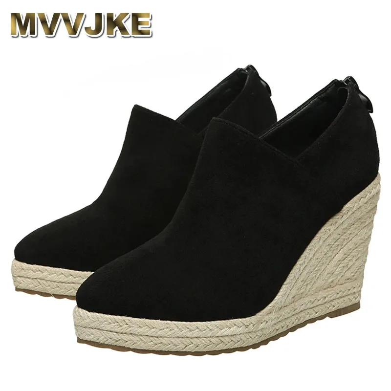 

women high heels Espadrilles shoes causal Suede pumps wedges platform pointed toe sip on zip skid resistance comfort