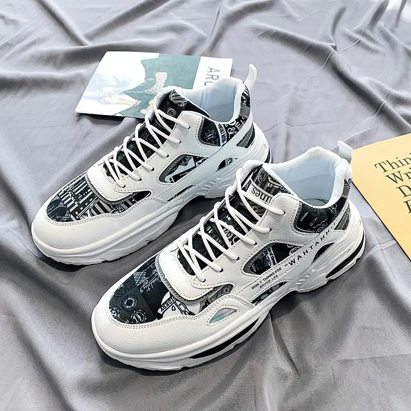 

Кроссовки мужские спортивные, Вулканизированная подошва, высокие кеды для бега и отдыха, белые