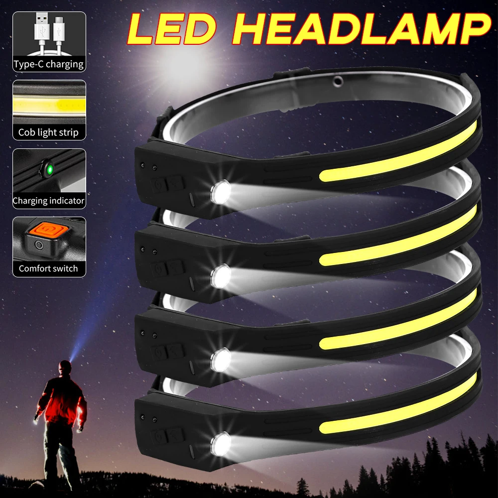 

1-10PCS Sensor Headlamp USB Rechargeable Headlamp 4 Lighting Modes Head Torch Portable Working Light Fishing Camping Head Light
