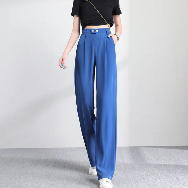 

Women 2022 Summer Fashion Solid Color Suit Trousers Female Loose Wide-leg Pants Ladies Thin High Waist Straight Pants I158