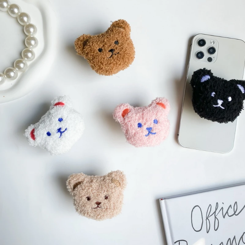 

1pcs,Cute Cartoon Bear Plush Mobile Phone Holder Korean Style Paste Ring Buckle GripTok Folding Finger Stand Socket Replicate