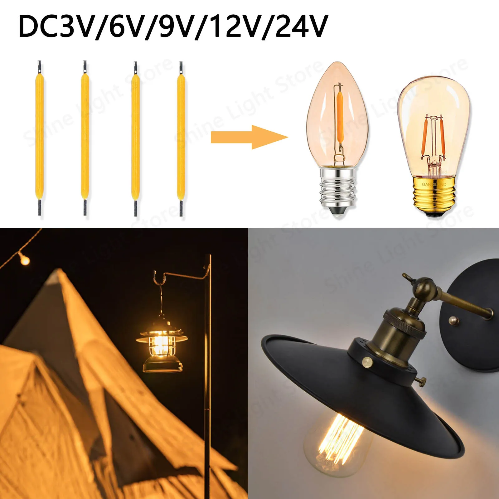 20 шт. DC3V6V9V12V24V 38 мм светодиодная жесткая нить накаливания COB лампа Эдисона лампа накаливания 3000K диодные аксессуары для домашнего освещения DIY (art.: 3920d12bc12ef) - 3920d12bc12ef