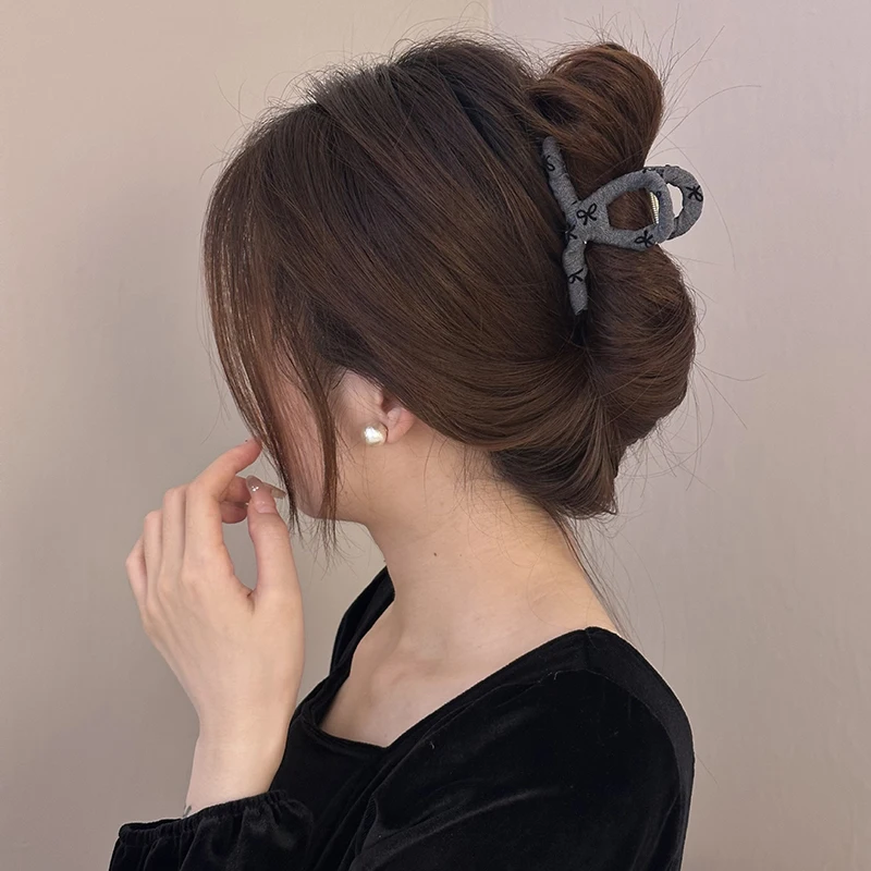 Модная заколка для волос с черным серым бантом девочек когтями женщин большая в