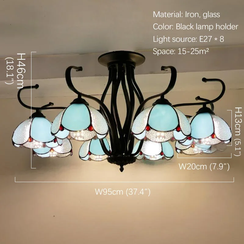TINNY Tiffany European Living Room Pendant Lamp Mediterranean Sea Creative Color Glass restaurant Bedroom Hotel Chandelier