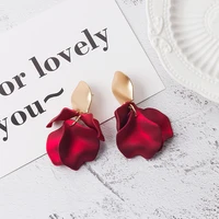 925 silver needle personality red rose petal earrings ladies fashion retro earrings women chinese fashion jewelry wholesale