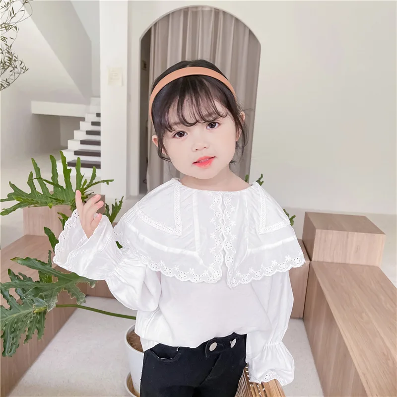 

Summer Girls Blouse Long Sleeve Cotton T Shirt Peter Pan Collar Toddler Girl Blouse Tops Kids Tops Children's Clothes