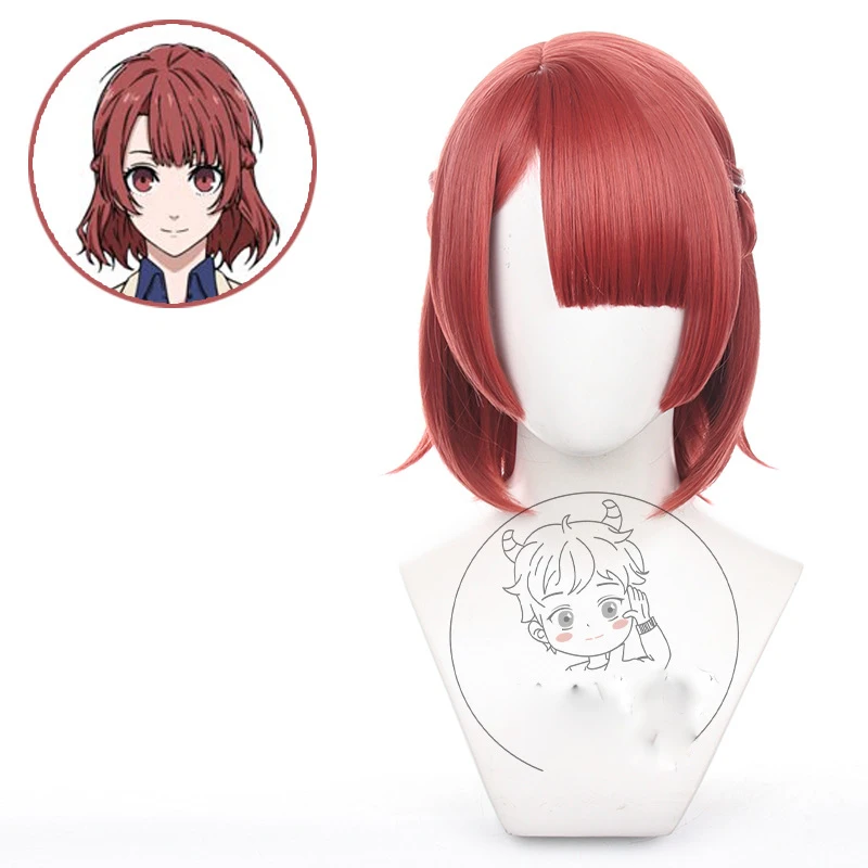 

Парик для косплея аниме Teieri Anri, термостойкие синтетические волосы винного цвета, с коротким красным замком