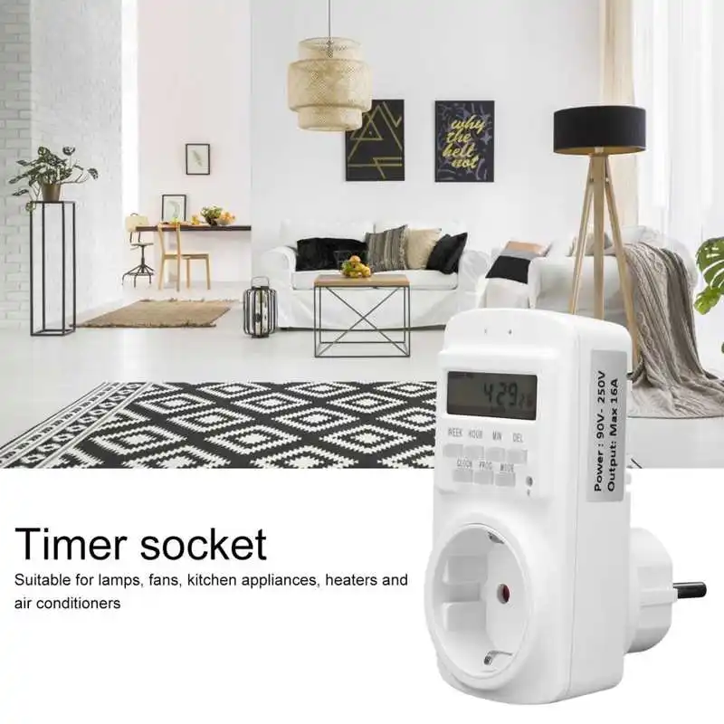 

16A Wall Outlet Smart Socket Timer Digital Programmable Home Appliance Cycle Timer Outlet Plug Automatic Power Off EU 90‑250V