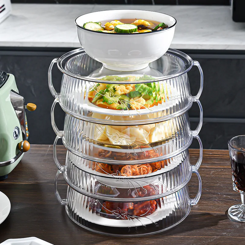 

Multi-layer Reusable Food Cover Stackable Round Transparent Heat Preservation Plastic Lid Organizer Kitchen Anti Fly Protector