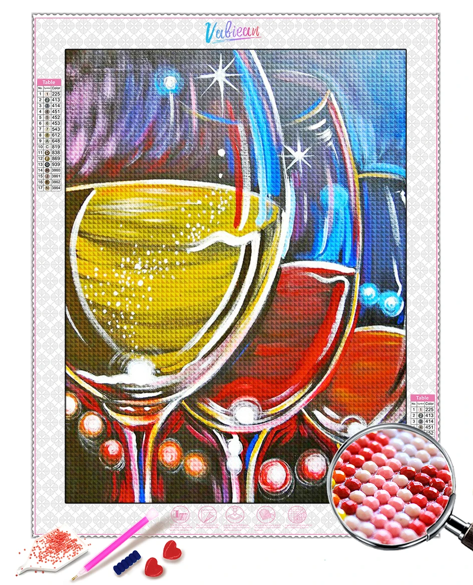 

Full Drill Diamond Painting Kits Wine cup Diamond Embroidery Large Painting Decoration Round Drill with Soft Canvas