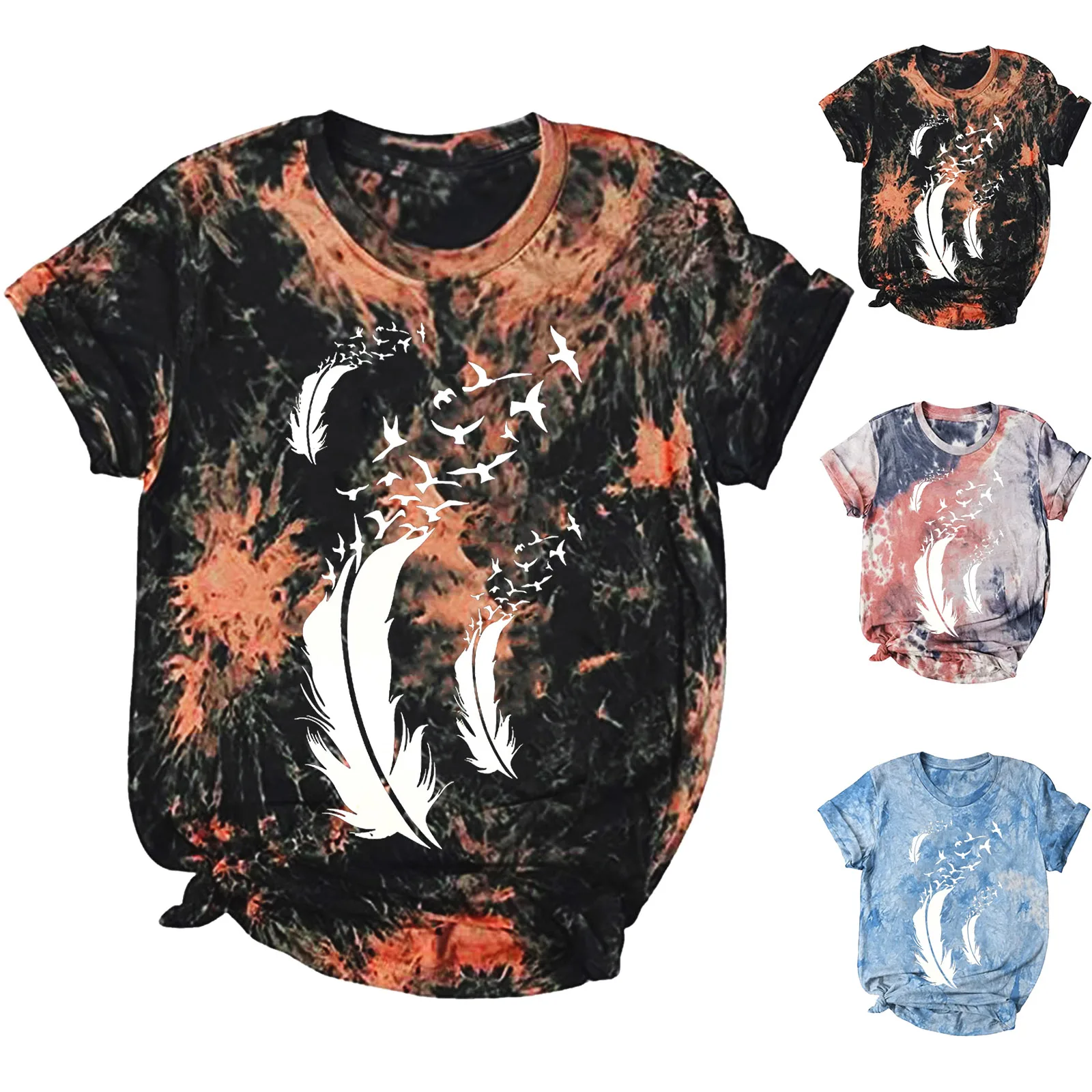 

Женские повседневные топы с коротким рукавом и принтом, блузка с круглым вырезом, повседневная майка-туника, женские рубашки для плавания с ...