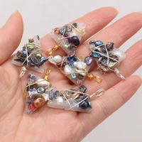 6pcs natural stone irregular triangle pearl winding wire pendant for jewelry makingdiy necklace earring accessories gift 25x40mm