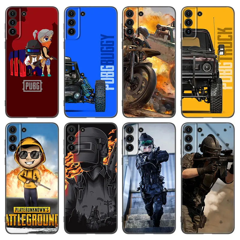 Cute PUBG Soldier Phone Case For Samsung Galaxy S22 S21 S20 Ultra FE S10E S10 Lite S9 S8 Plus S7 Edge Soft TPU Black Cover