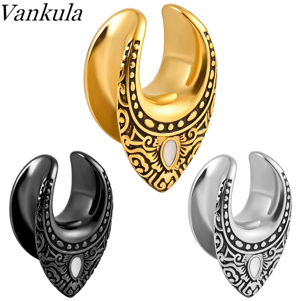 

Vankula 2PCS 316 Stainless Steel Retro Floral Saddle Hangers Tunnels Reverse Saddle Gauges Piercing Body Jewelry 6-16mm