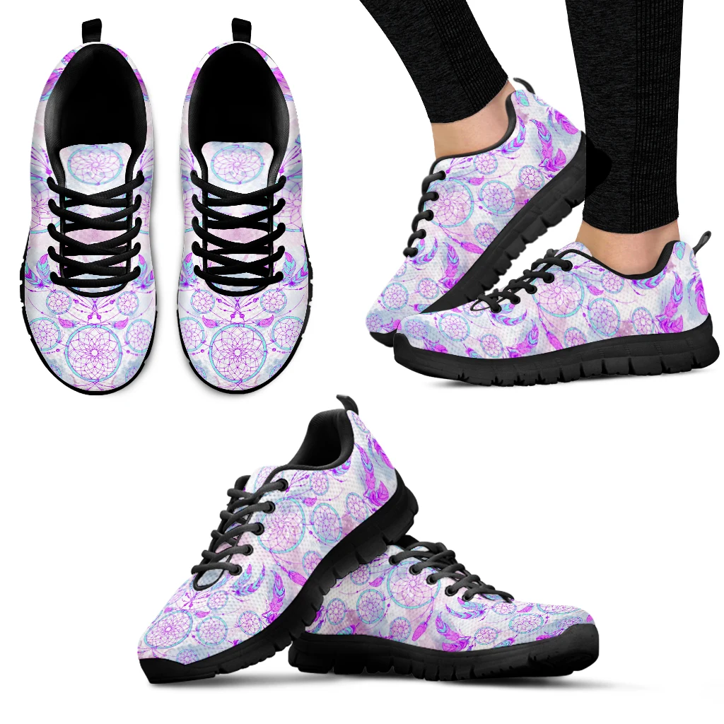 

INSTANTARTS Dreamy Lavender Dreamcatcher Design Black Soft Sole Lightweight Outdoor Shoes Bohemian Style Casual Shoes Zapatos