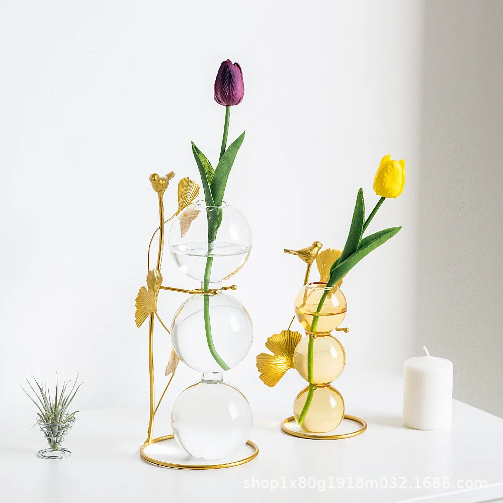 

Glass Crystal Flower Vases Creativity Transparent Bubble Ball Tabletop Glass Vase Home Decoration Accessories Modern Flower Vase