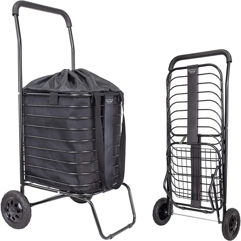 

Foldable Utility Trolley Compact, Lightweight, Rolling Shopping Grocery Laundry Basket on Wheels - Cart Flex, Black, Collapsible