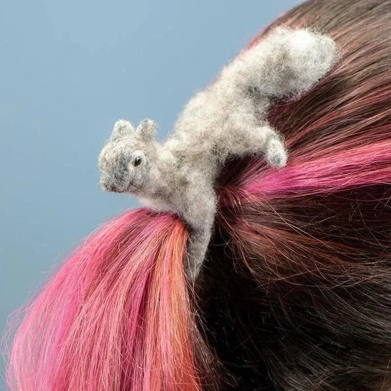 

Felted Animal Hairpin Felted Fox Pins Hair Accessories Needle Felted Gray Squirrel Hedgehog Hairpin Animal Wool Felt Craft Decor