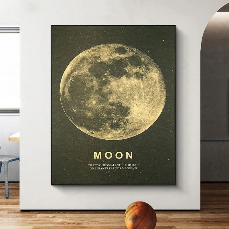 

Retro Moon Poster And Prints Vintage Spaceflight Universe Planet Canvas Painting Living Room Bedroom Home Decor Wall Art Picture