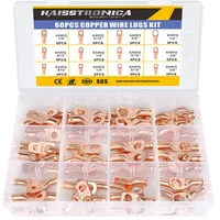 haisstronica 60PCS Copper Wire Lugs Kit(AWG 8 6 4),Heavy Duty Battery Cable End,Eyelets Tubular Ring Terminals(4Sizes/12Types)