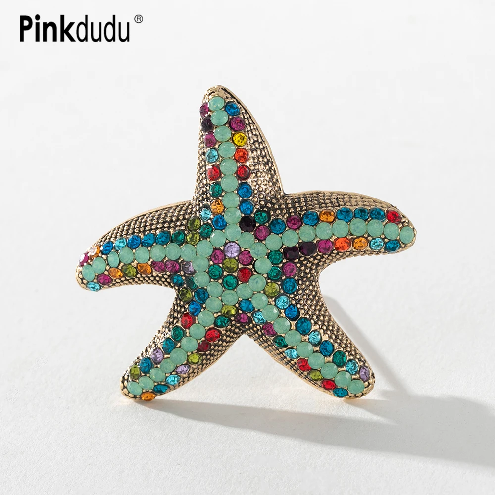 

Pinkdudu Multicolor Starfish Brooch for Women Unisex Cute Cartoon Sea Creature Zircon Office Party Brooch Pins Gifts PD691