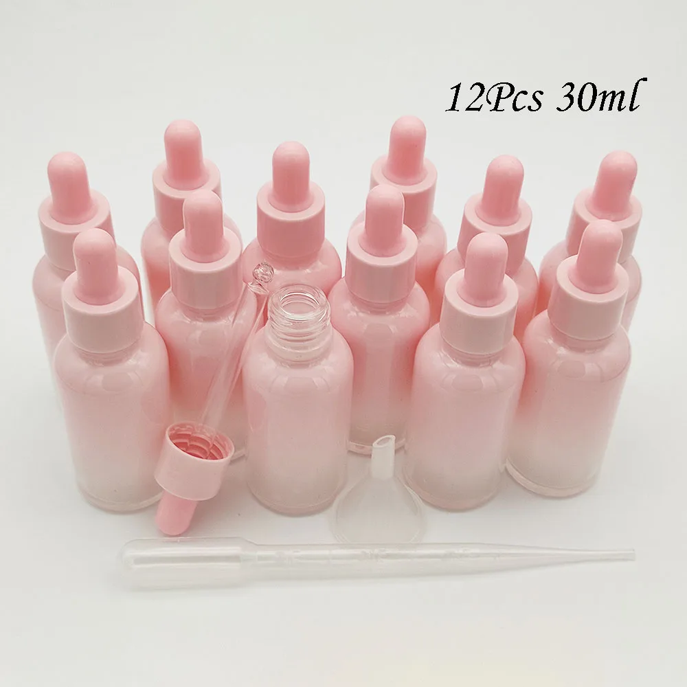 

12Pcs 30ml/1oz Pink Glass Bottle With Glass Pipette Essential Oils Dropper Bottle Perfume Bottle Basic Bottle Jars For Fragrance