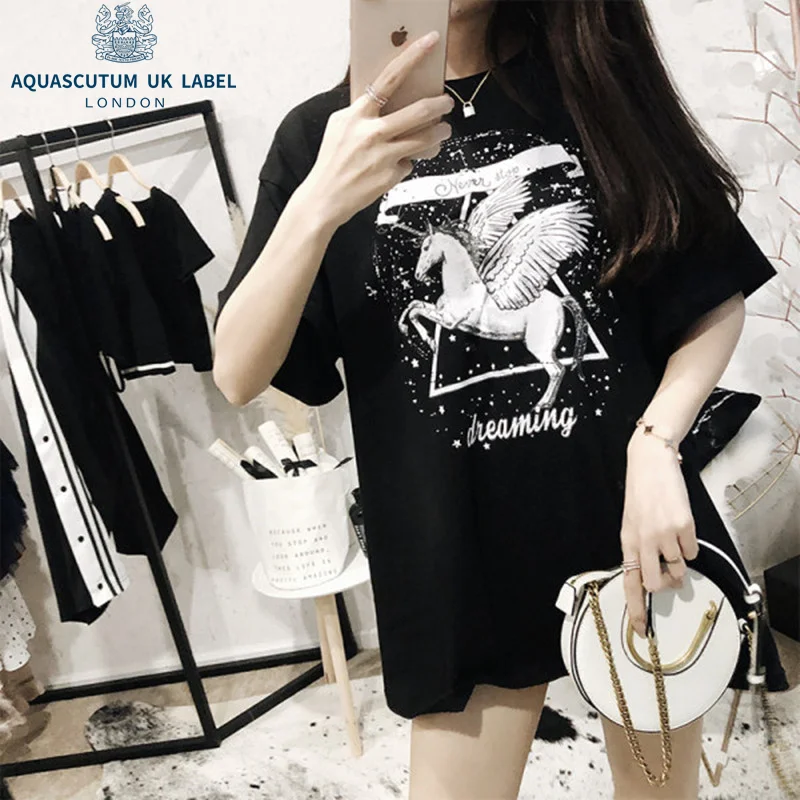 

Хлопковая футболка Aquascutum, женская летняя новая модная крутая футболка с принтом единорога