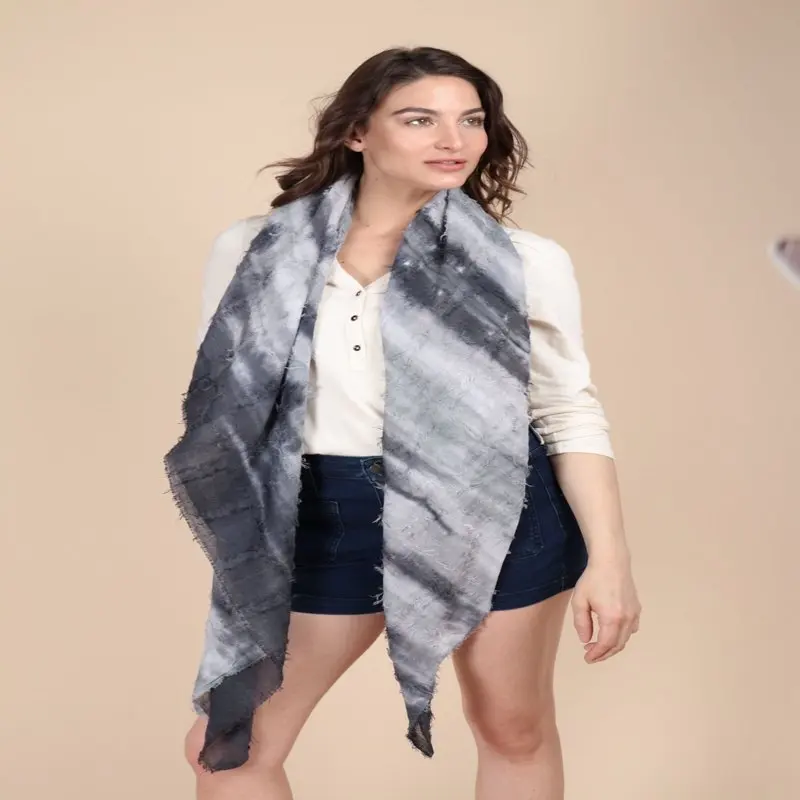 

Grey Watercolor Tie Dyed Square Scarf
