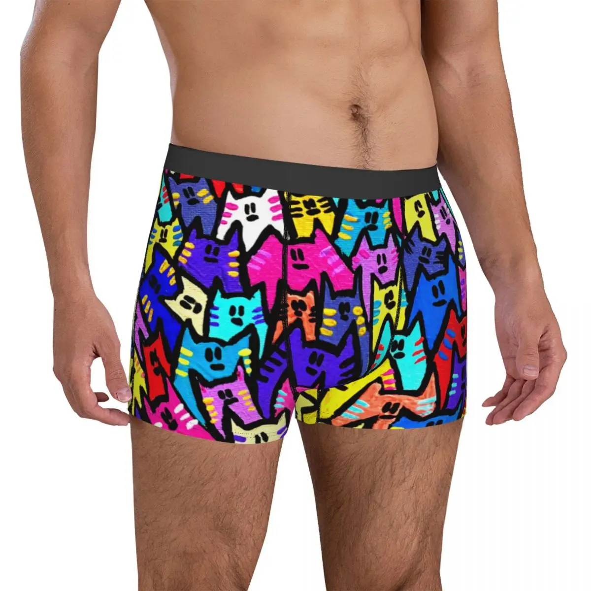 Мужские дышащие трусы-боксёры с принтом кошки размеры до 2XL |