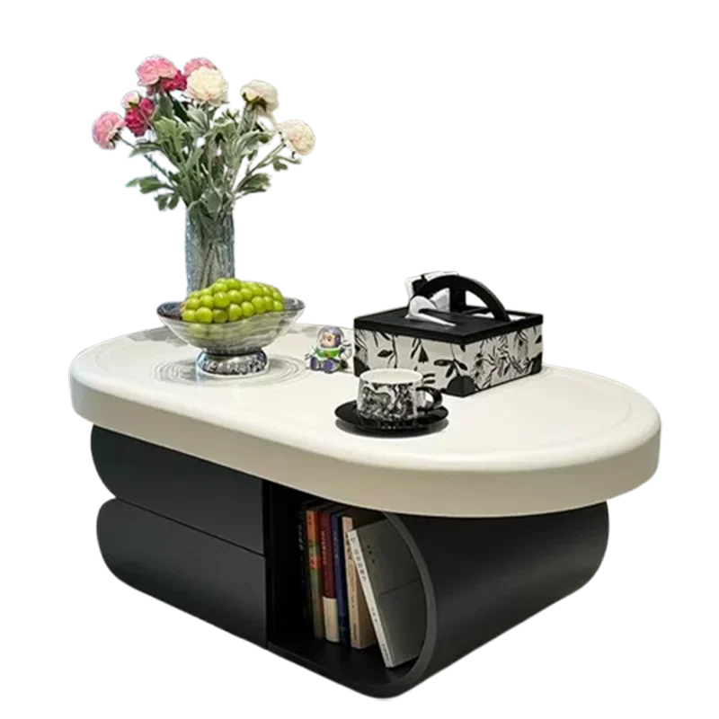 Белый журнальный столик с ящиком минималистичный роскошный в скандинавском